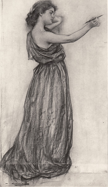Júlia escritora. Carboncillo sobre papel, c. 1907.