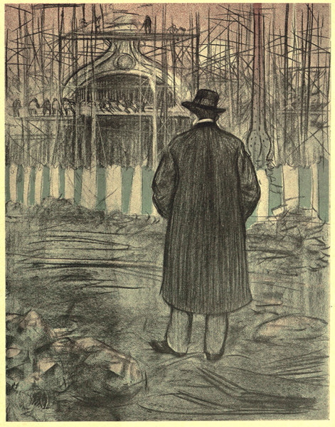 El extranjero. Carboncillo y cera sobre papel, 1900. Publicado en Pèl & Ploma, 21 de abril de 1900.