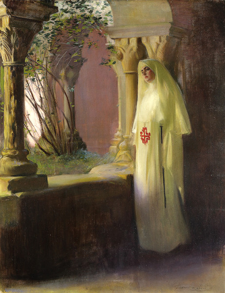 Júlia vestida de monja en el claustro de San Benet. Óleo sobre lienzo, c. 1914.