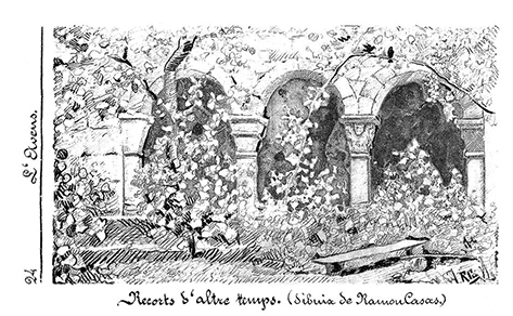 Recorts d’altre temps (1881). Dibujo publicado en la revista L’Avenç, 9 de octubre de 1891.