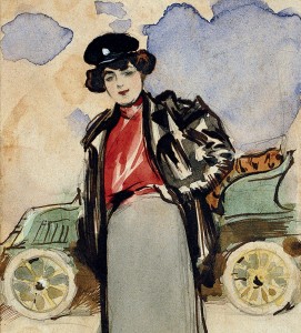Ramon Casas reflejó en sus obras la variada colección de vehículos que tuvo en propiedad. En este caso, retrató a un automovilista posando con el Renault 8 hp que conducía el pintor en 1902.