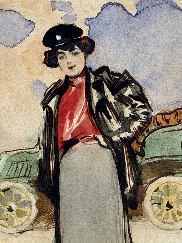 Ramon Casas reflejó en sus obras la variada colección de vehículos que tuvo en propiedad. En este caso, retrató a un automovilista posando con el Renault 8 hp que conducía el pintor en 1902.