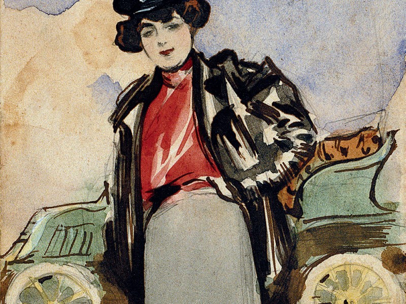Ramon Casas reflejó en sus obras la variada colección de vehículos que tuvo en propiedad. En este caso, retrató a un automovilista posando con el Renault 8 hp que conducía el pintor en 1902.