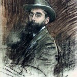 Ramon Casas autorretrato con paleta carboncillo y gouache sobre papel 1908