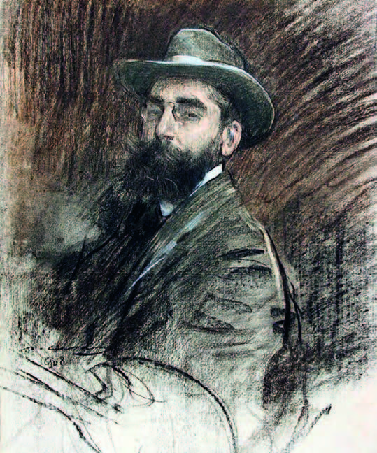 Ramon Casas autorretrato con paleta carboncillo y gouache sobre papel 1908